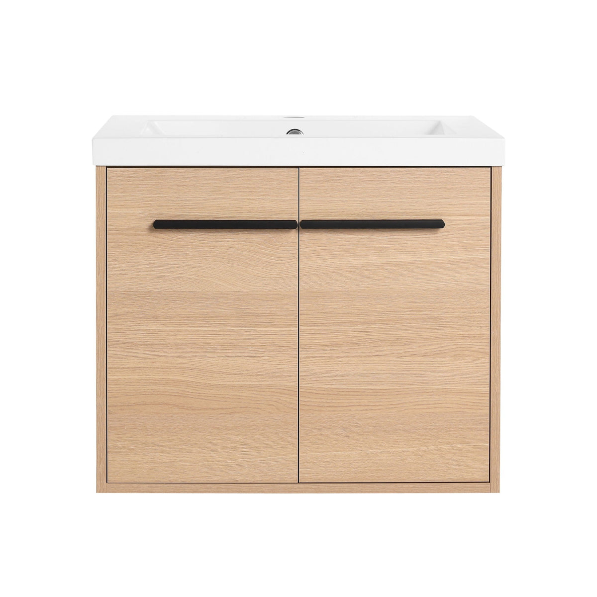 Bathroom Vanity Set with Resin Countertop Sink and 2 Doors - Light Brown Oak