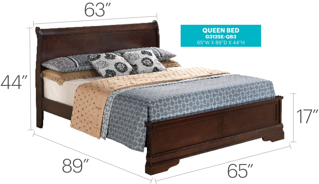 Sleigh Bed with Low Footboard - Real Wood Veneers, Multiple Colors