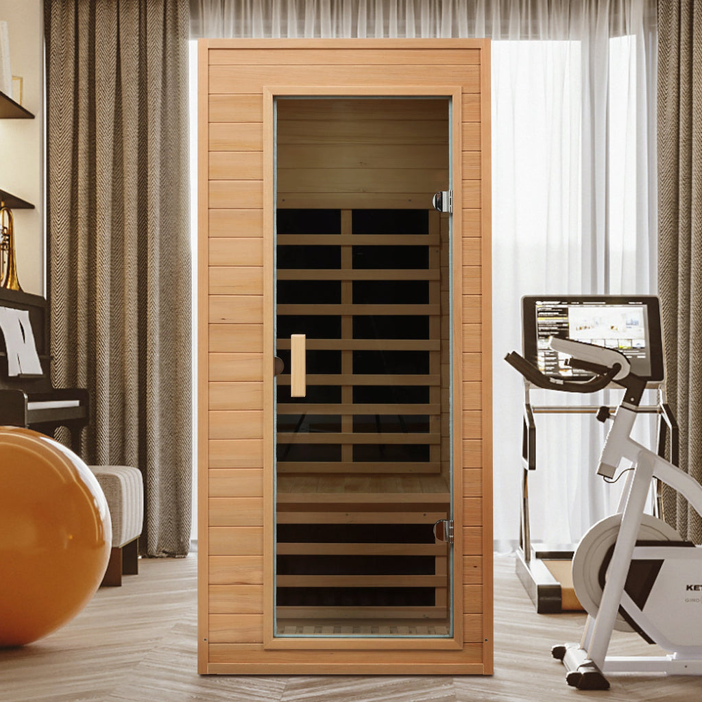 Hemlock Infrared Sauna with Bluetooth & LED Lighting - Natural Wood