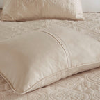 Reversible Bedspread Set with Quilted Medallion Design - Khaki