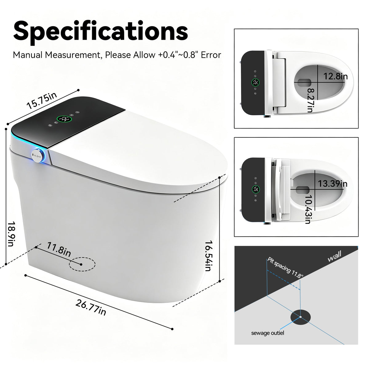 Smart Toilet with Heated Bidet Seat