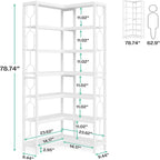 7 Tier Corner Bookshelf with Hexagonal Design - Dark Brown, White, Dark Gray