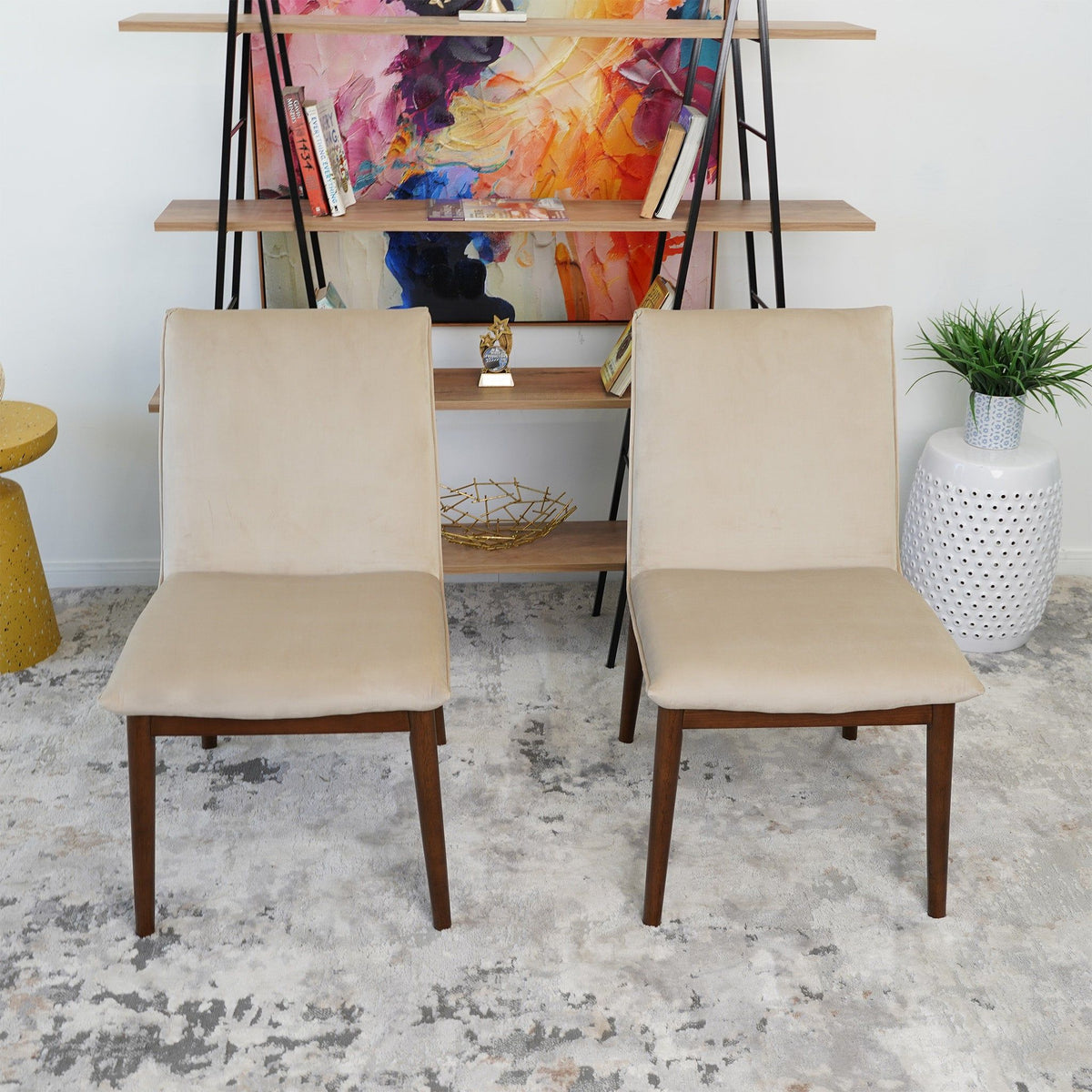 Monza Contemporary Dining Chair Set with Solid Wood Frame - Beige or Dark Green