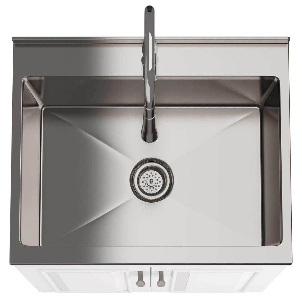 Deluxe Laundry Cabinet with Pull-Out Faucet and Stainless Steel Sink - White