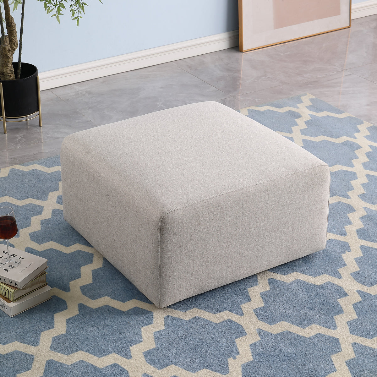 Beige Sofa Ottoman with Plush Corduroy - No Assembly Required