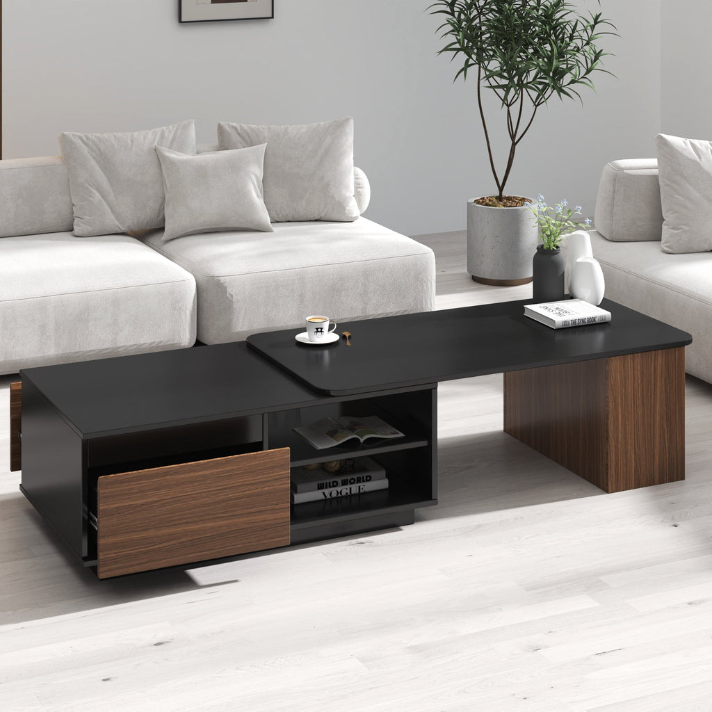 Extendable Coffee Table with Storage Drawers - Melamine Finish