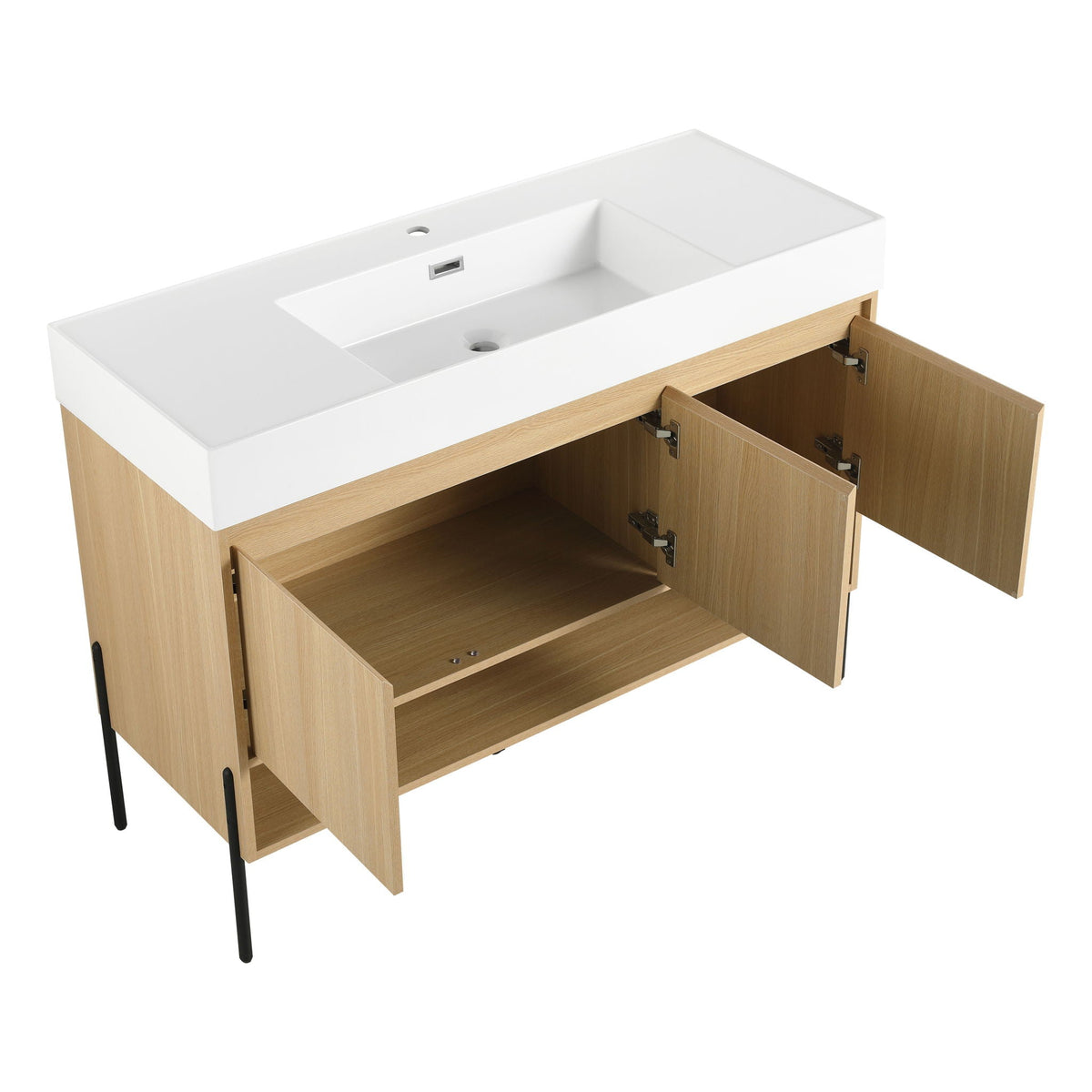 Modern Bathroom Vanity Combo with Single Resin Sink and Storage Cabinet - Light Brown