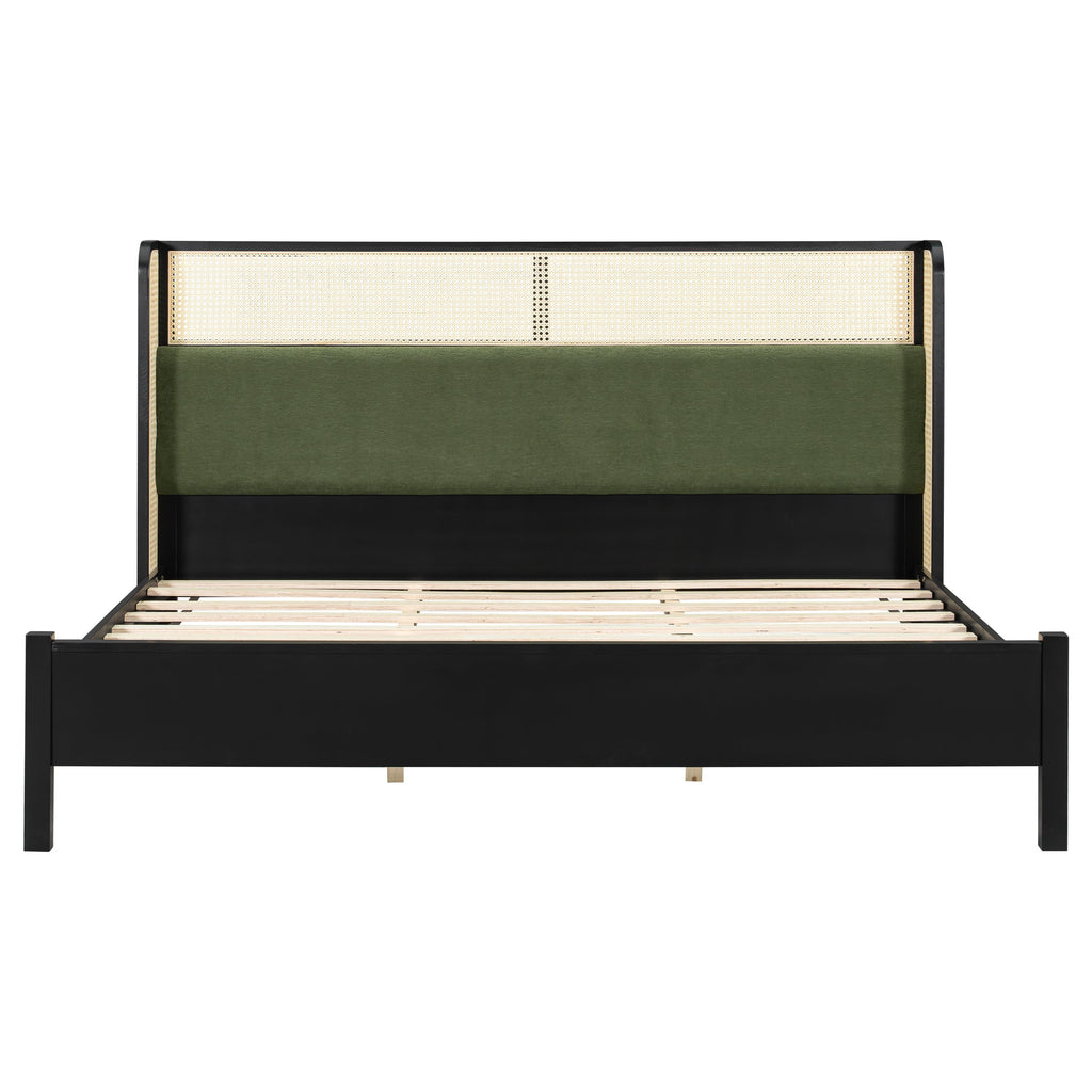 King Size Bed Frame with Upholstered Headboard - Black and Green