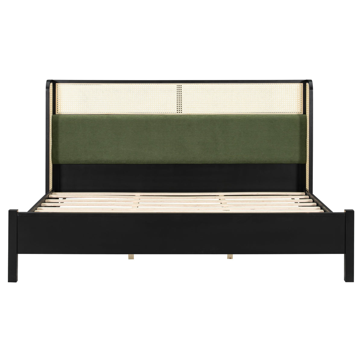 King Size Bed Frame with Upholstered Headboard - Black and Green