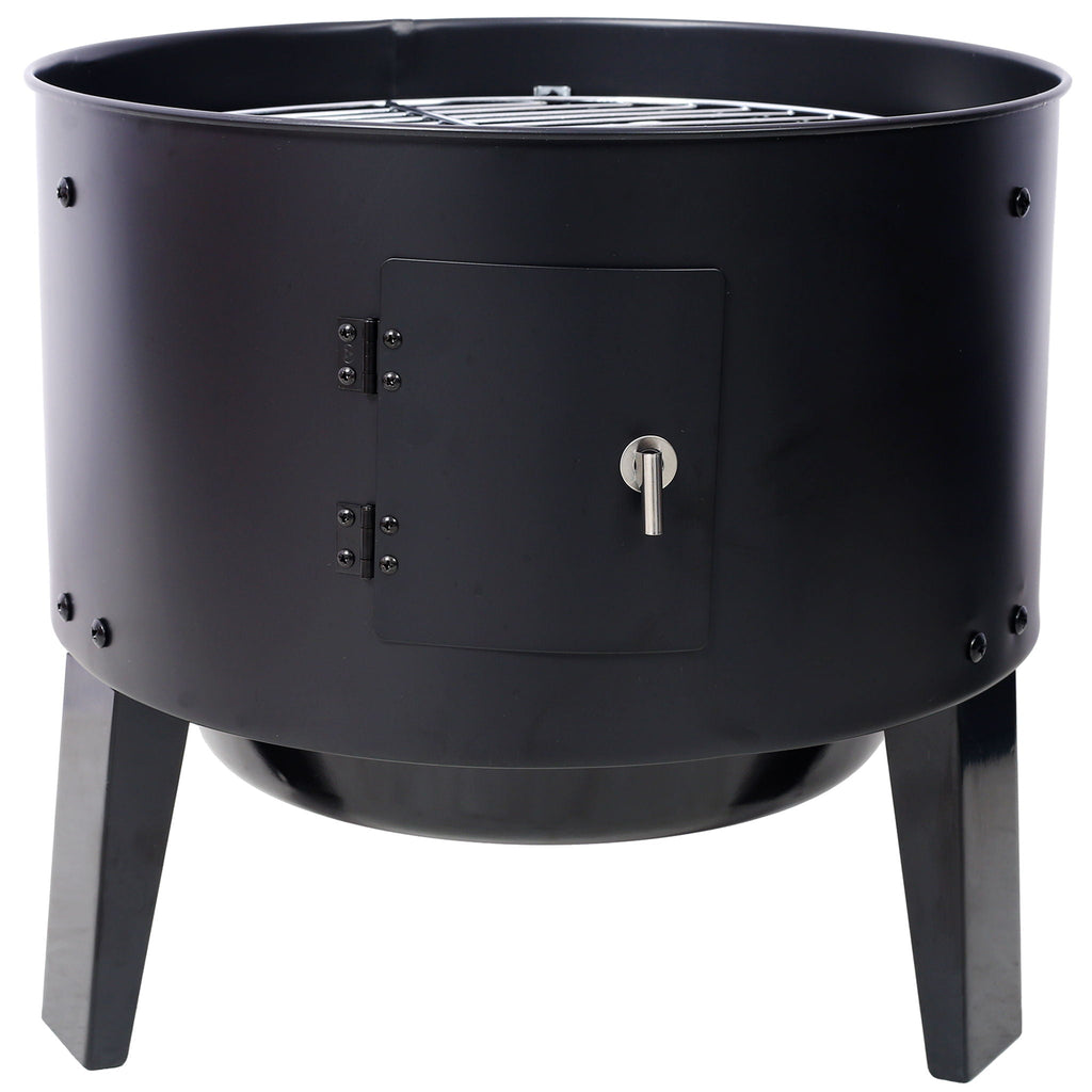Portable Charcoal Smoker Grill with 3-in-1 Cooking Functionality - Black