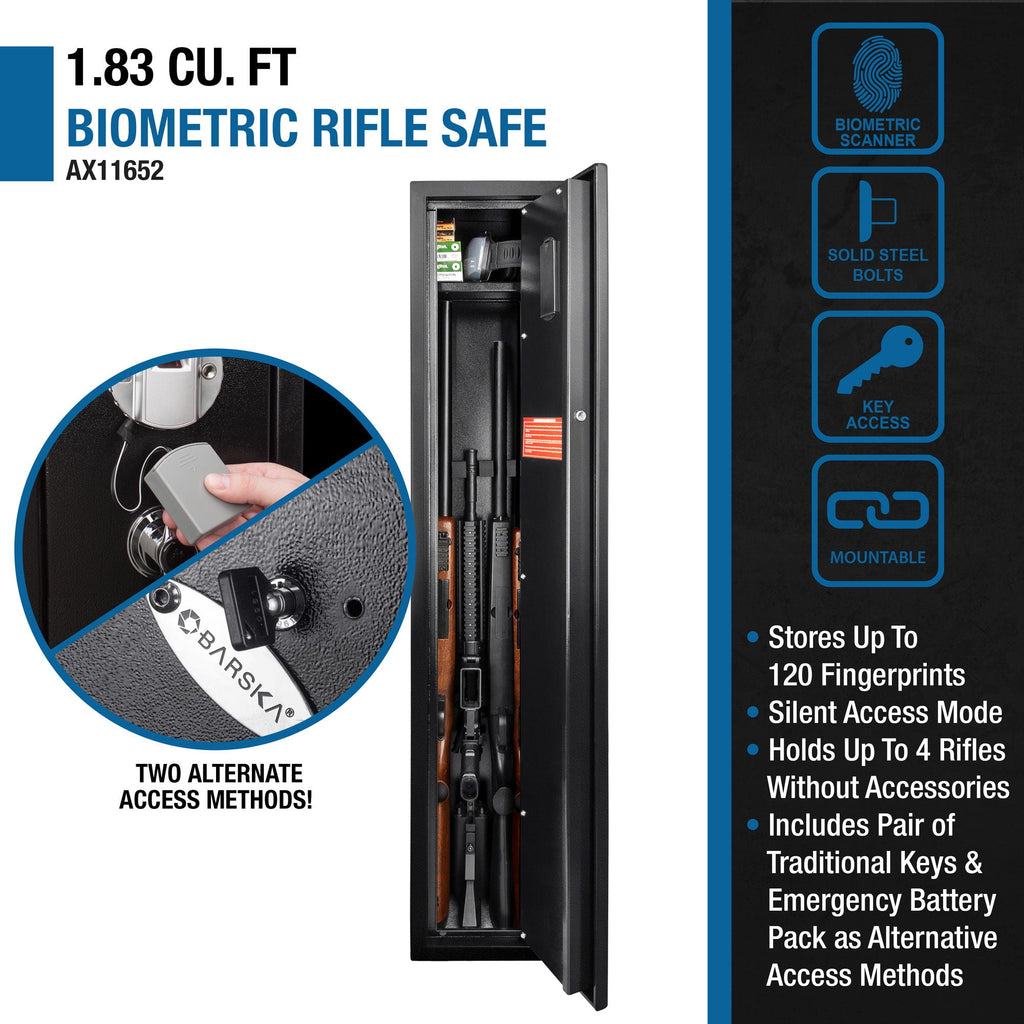 Biometric Rifle Safe with Fingerprint Access – Black