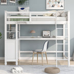 Twin Loft Bed with Drawers and Desk - White