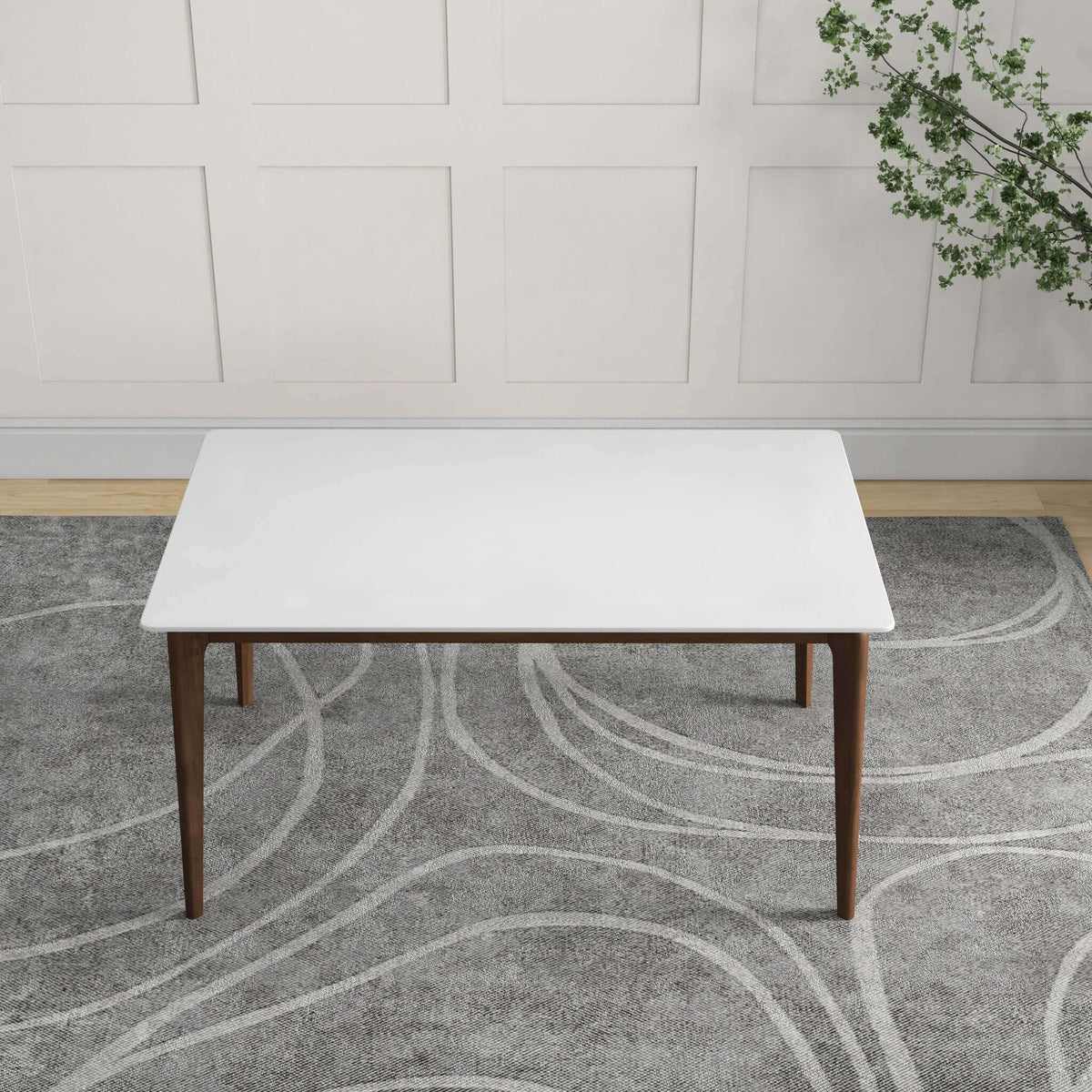 Rectangular Modern Dining Table with Solid Wood Construction – Dark Brown or White