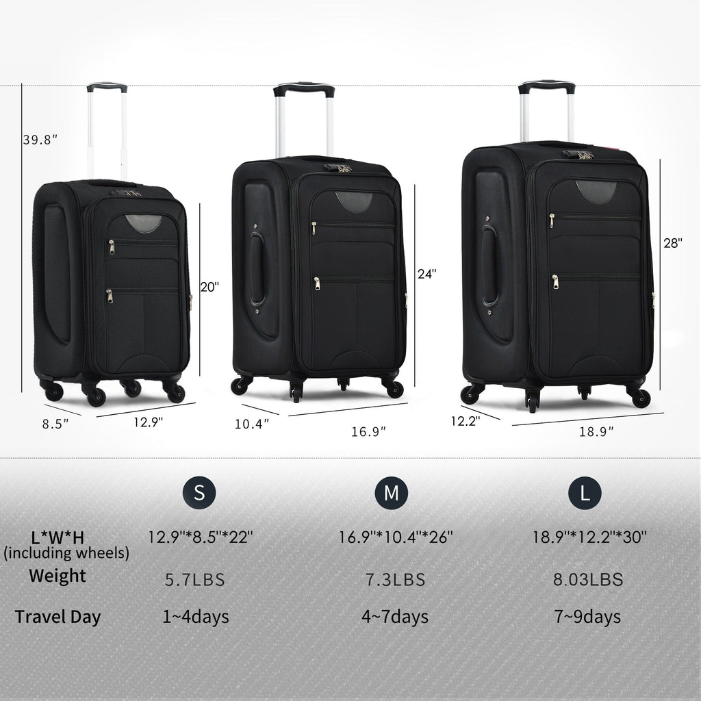 Expandable Softside Luggage 3 Piece Set with Spinner Wheels - Multiple Colors