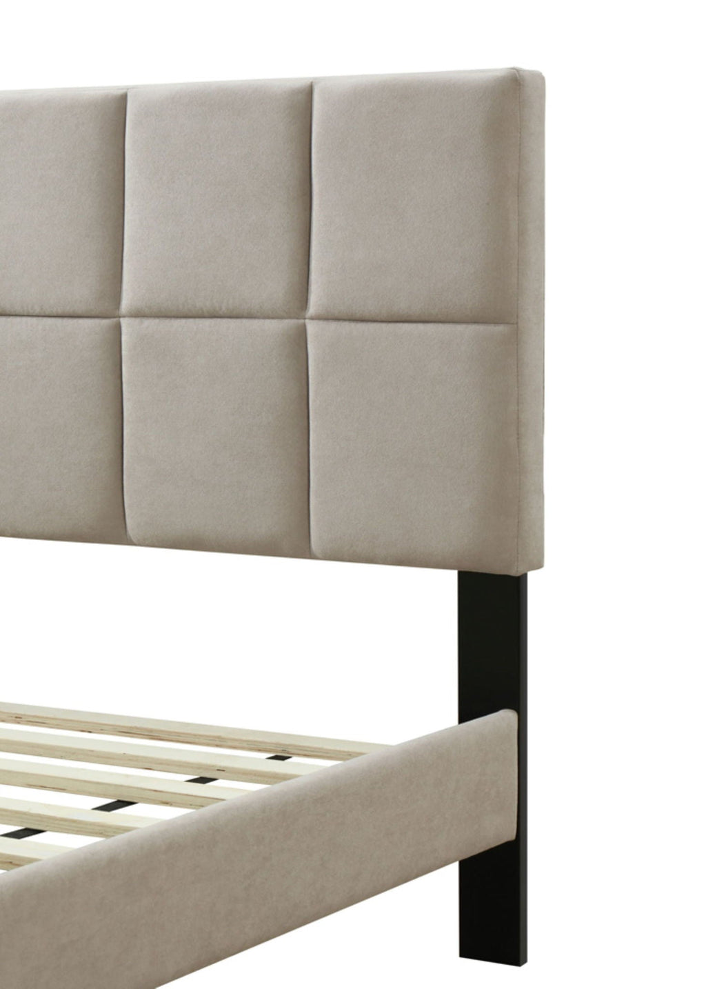 Gray Full Size Upholstered Bed with USB Charging Ports - Modern Squares Headboard