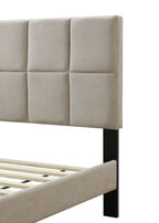 Gray Full Size Upholstered Bed with USB Charging Ports - Modern Squares Headboard