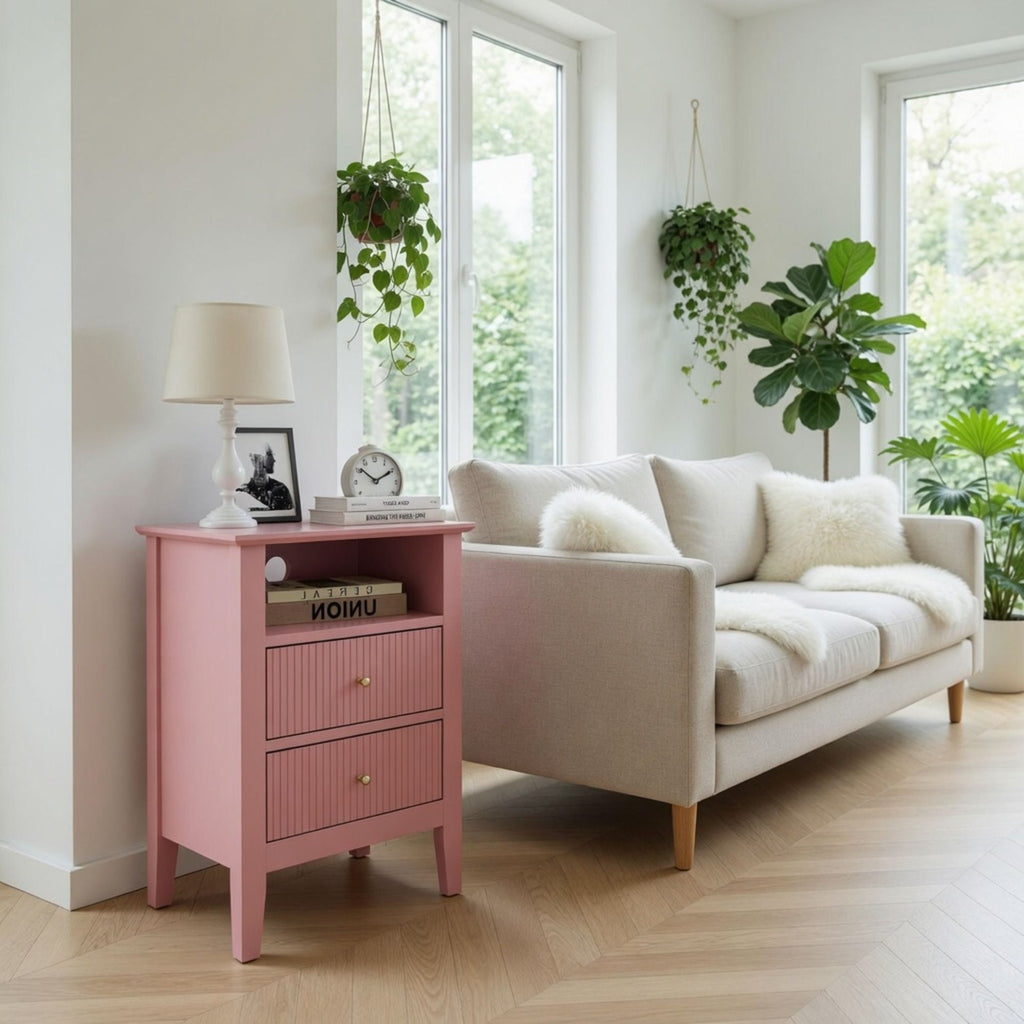 Fluted Nightstand with 2 Drawers and Soft-Close Slides - Multiple Colors