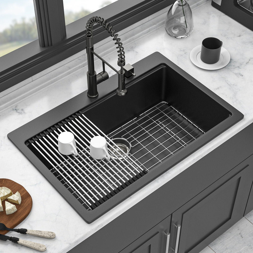 Granite Composite Quartz Kitchen Sink with Workstation - Drop In - Black or White