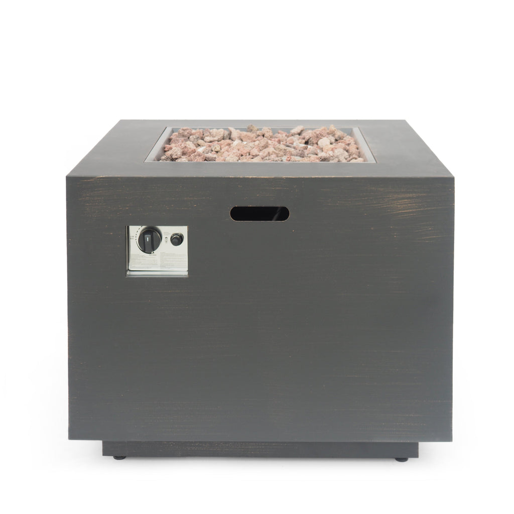 Outdoor Iron Square Propane Fire Pit with 50,000 BTU - Brushed Brown