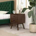 Mid-Century Modern Night Stand with 2 Drawers - Dark Brown or White