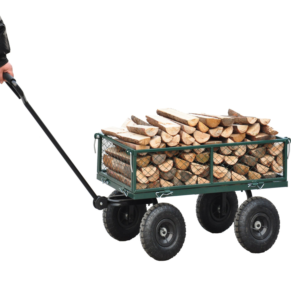 Green Outdoor Wagon Cart with Foldable Steel Frame - 550 lb Capacity