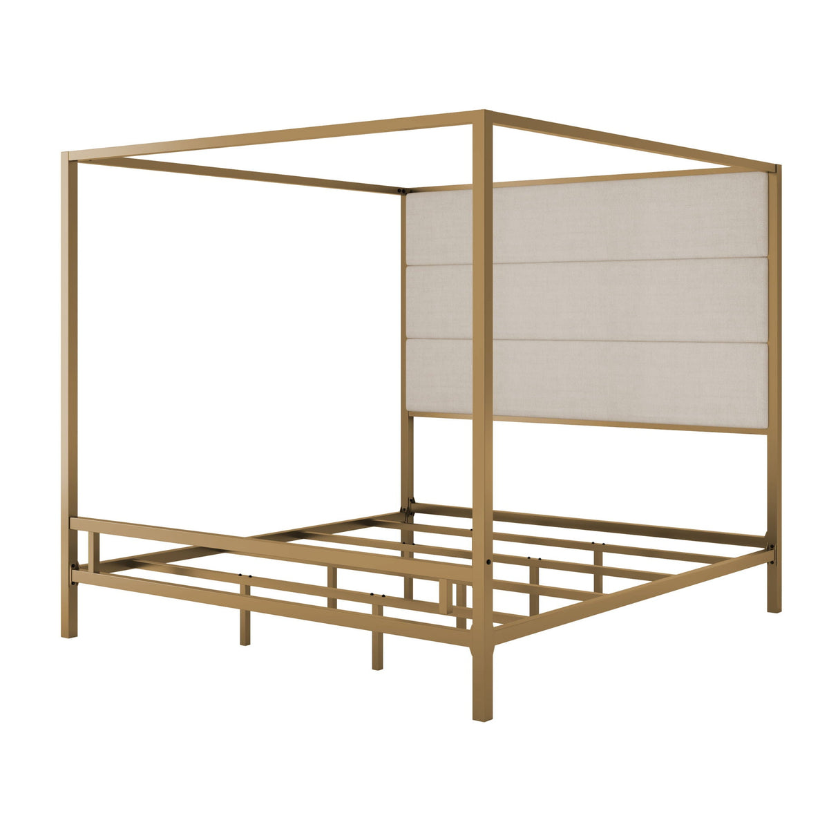 Canopy Bed With Tall Upholstered Headboard - 4 Poster Frame - Gold or Black
