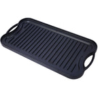 Pre-Seasoned Cast Iron Reversible Rectangular Grill Griddle with Dual-Sided Design - Black