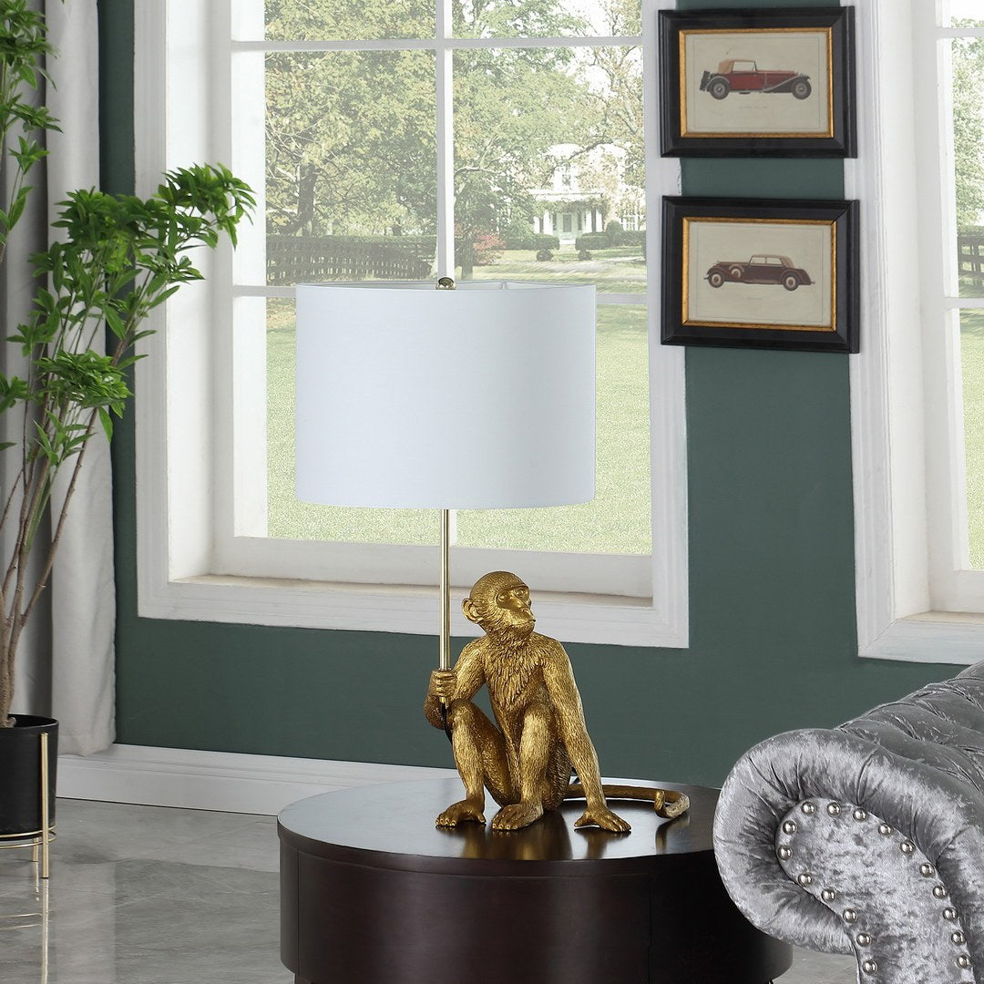 Golden Monkey Table Lamp with Polyresin Base - Gold