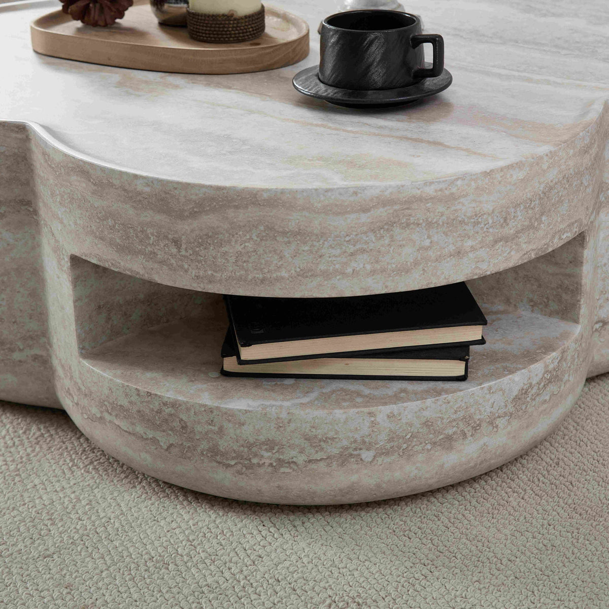Marble Clover Round Coffee Table with Open Storage