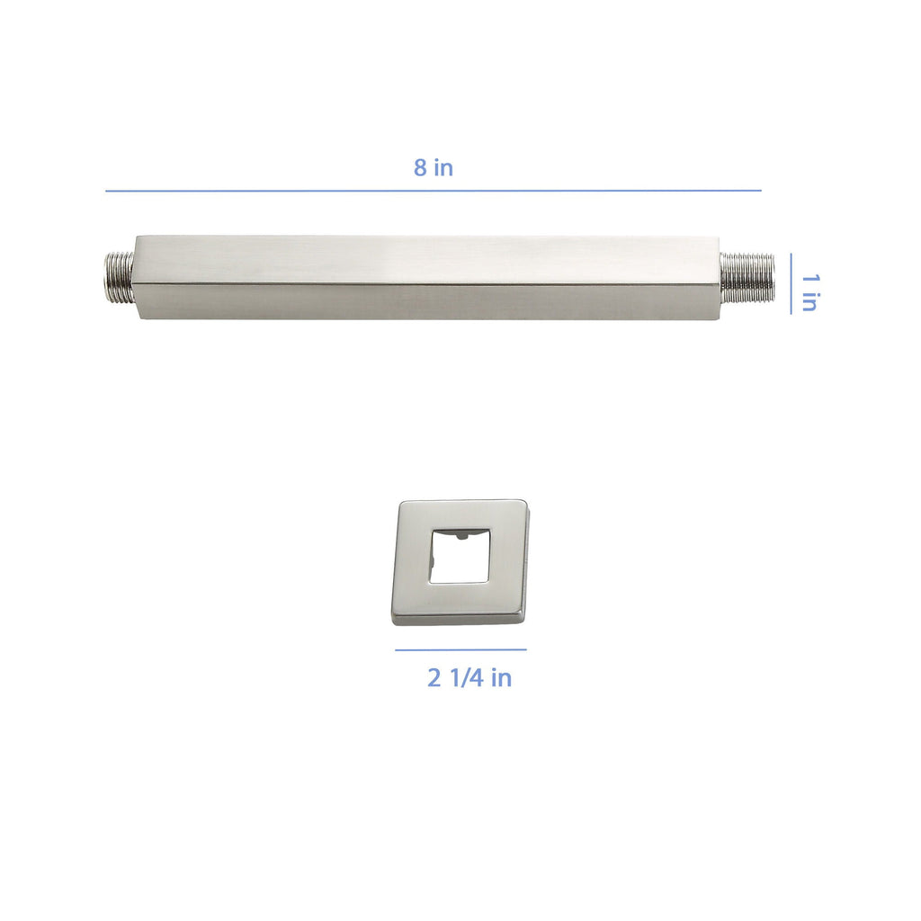 Premium 8" Ceiling Mounted Shower Arm with Flange - Black or Gray
