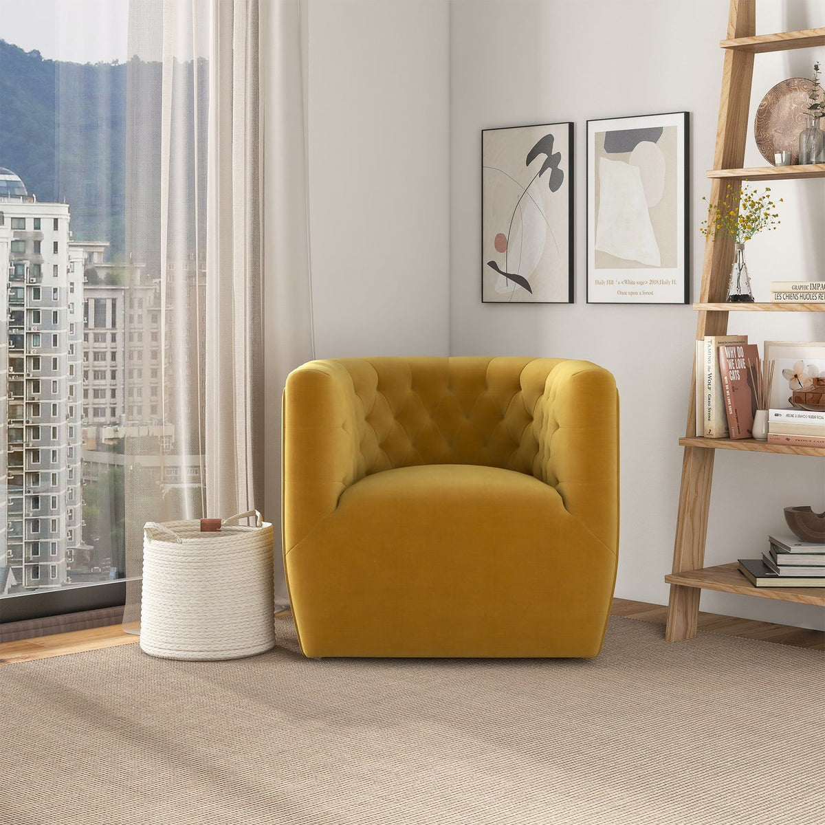 Ergonomic Design Swivel Chair with Tufted Accent - Multiple Colors