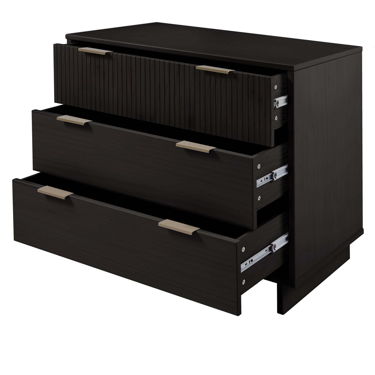 Solid Wood 3 Drawer Dresser with Ribbed Fronts - Multiple Colors