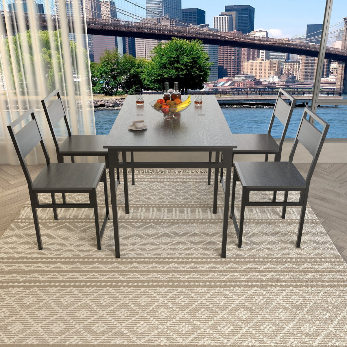 Extendable Dining Table Set with 4 Chairs – MDF and Metal