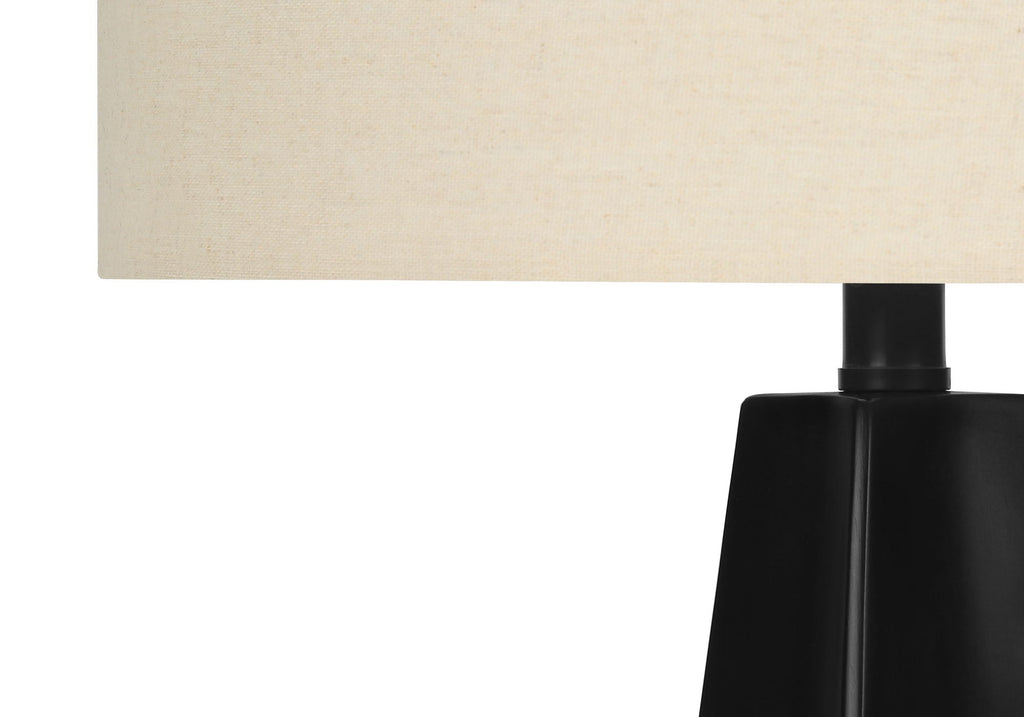 Modern Black Resin Table Lamp with Adjustable 3-Way Lighting - Beige Linen Shade