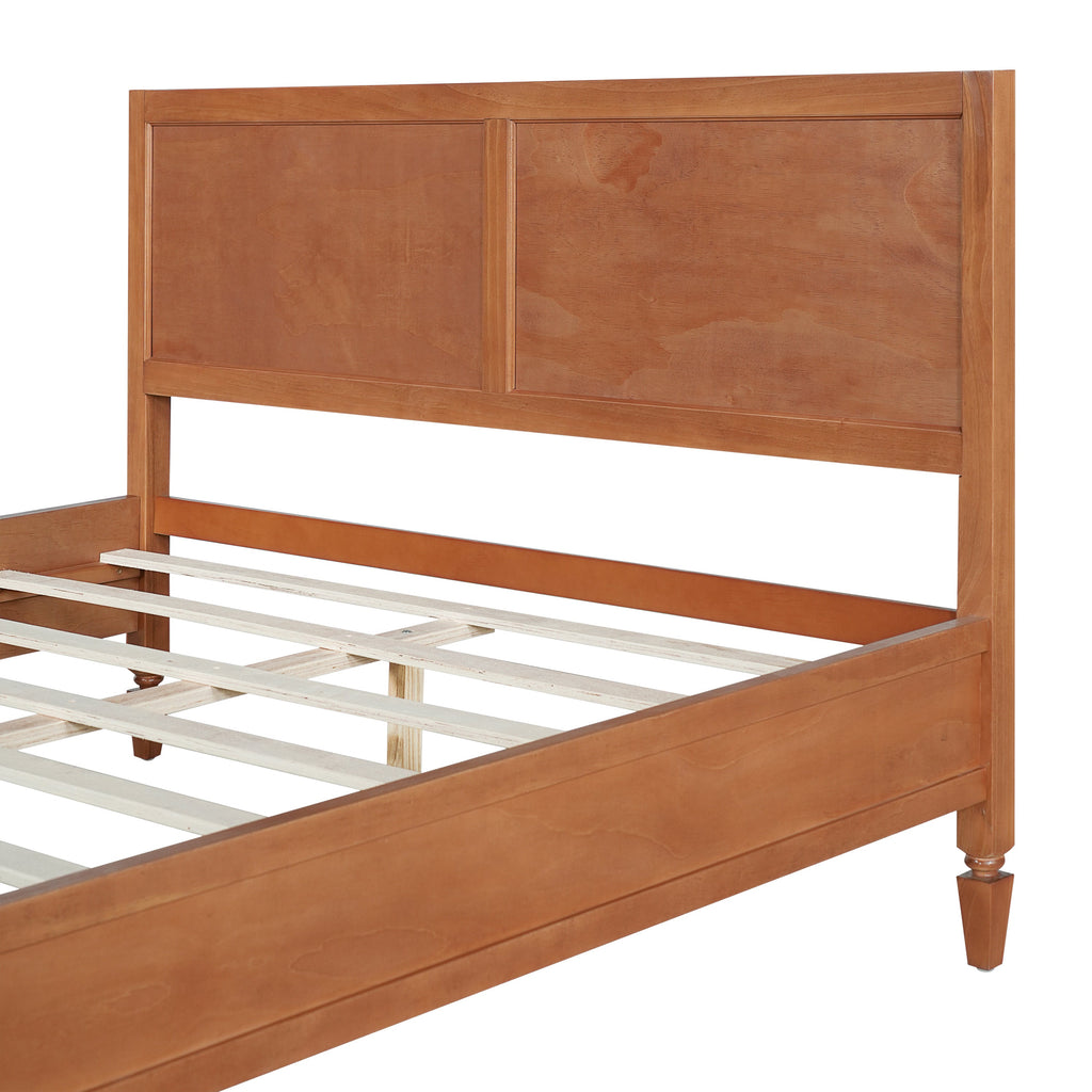 Queen Size Wood Platform Bed Frame with Classic Panel Headboard - Brown or Natural