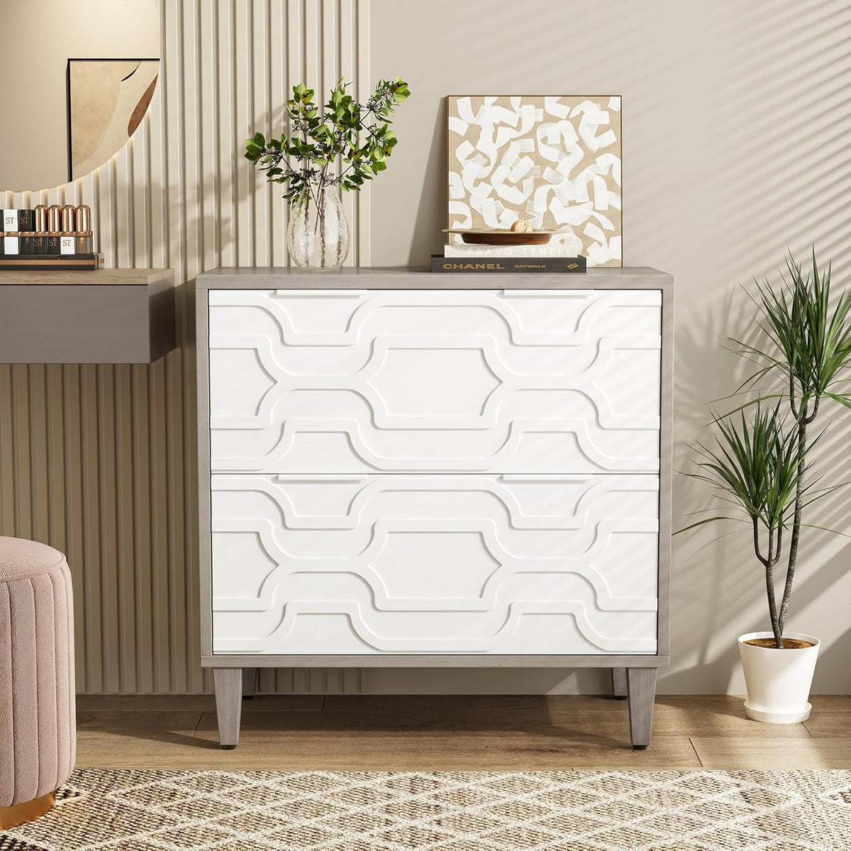 2 Drawer Lateral File Cabinet with Dual-Space Drawers - Gray / White