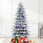 8FT Flocked Artificial Christmas Tree with LED Lights - PE+PVC