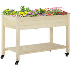 Raised Wooden Planter Box with Lockable Wheels - Natural