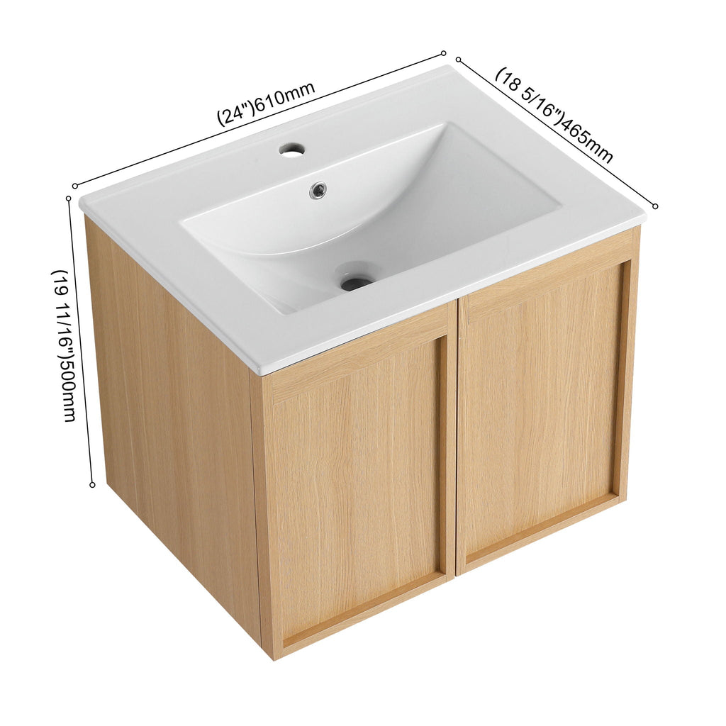 Floating Bathroom Vanity With Sink Combo with Soft-Close Doors - Brown or Light Brown