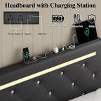 Upholstered Storage Bed Frame with LED Lights and Drawers – White or Black