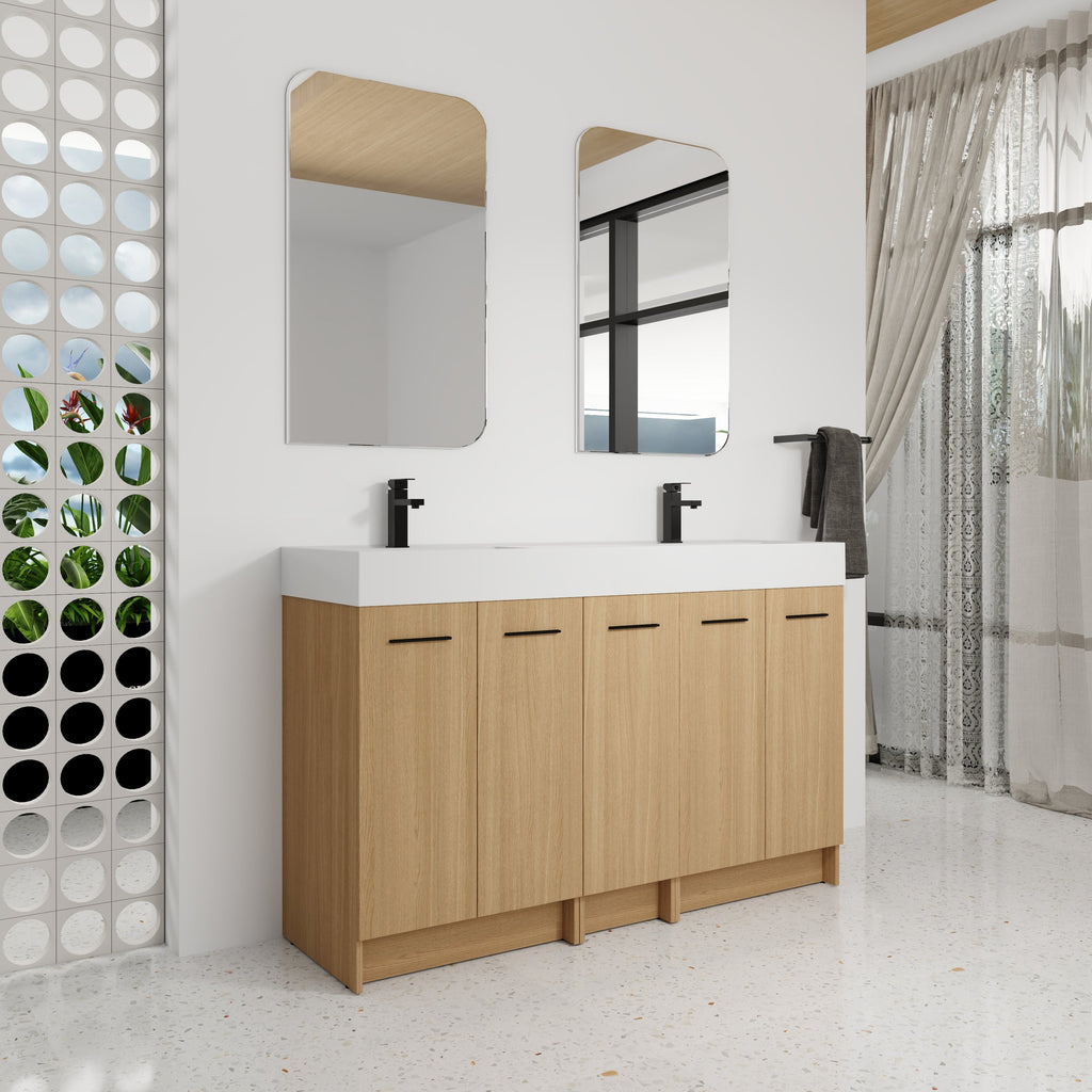 60" Double Sink Bathroom Vanity with Extra-Large Storage - Light Oak