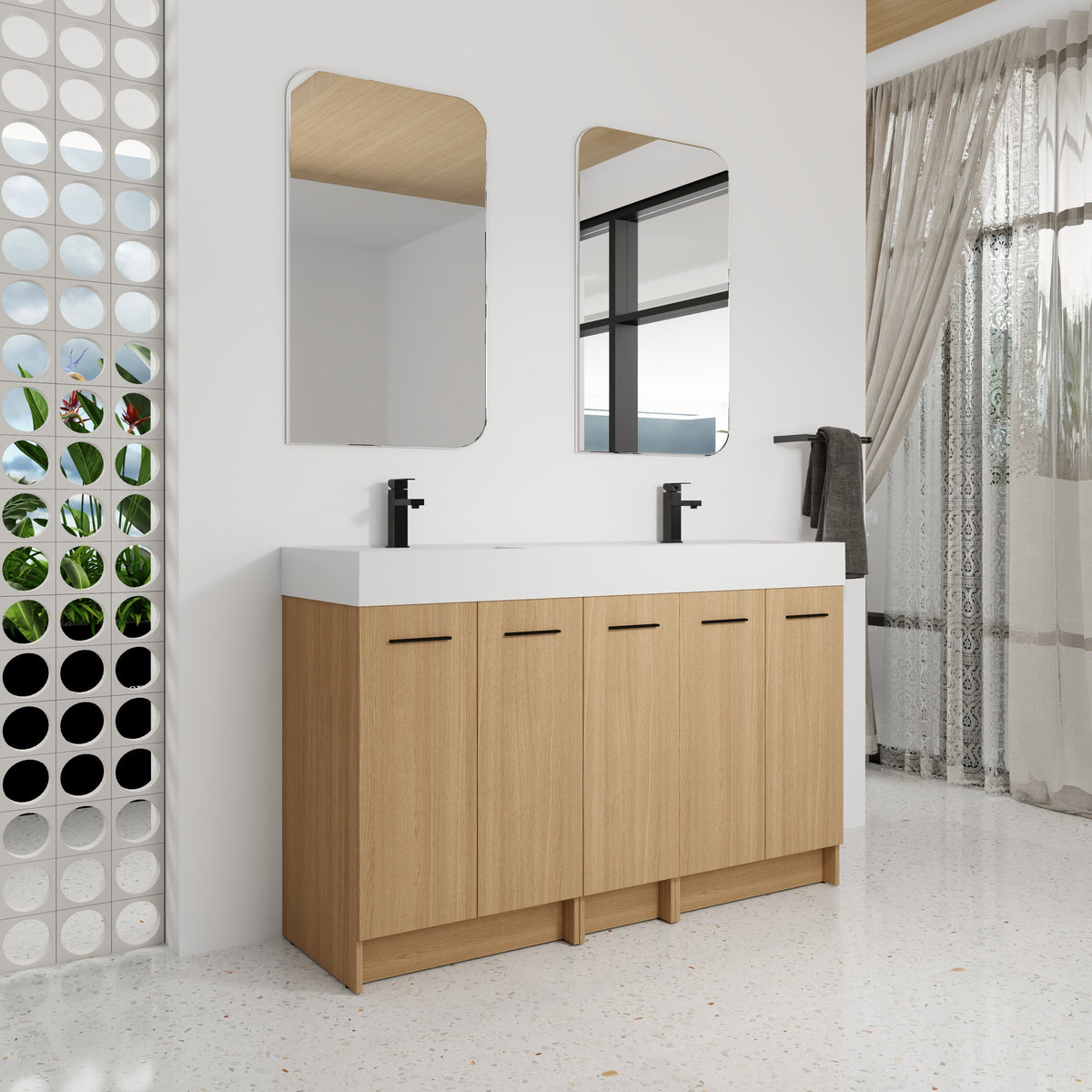 60" Double Sink Bathroom Vanity with Extra-Large Storage - Light Oak