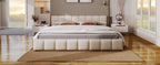 Elegant Chenille Upholstered Bed with Checkerboard Headboard - Beige
