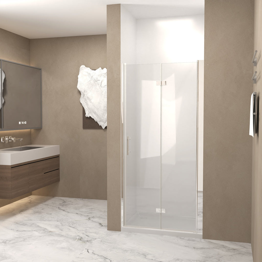 Bifold Shower Door with 6mm Tempered Glass - Brushed Nickel