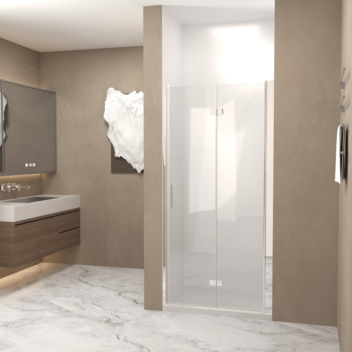 Bifold Shower Door with 6mm Tempered Glass - Brushed Nickel