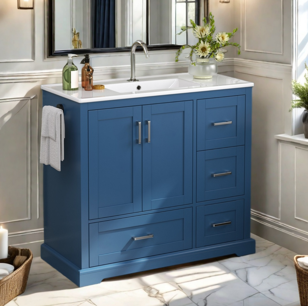 42" Bathroom Vanity with Ceramic Sink - Navy Blue