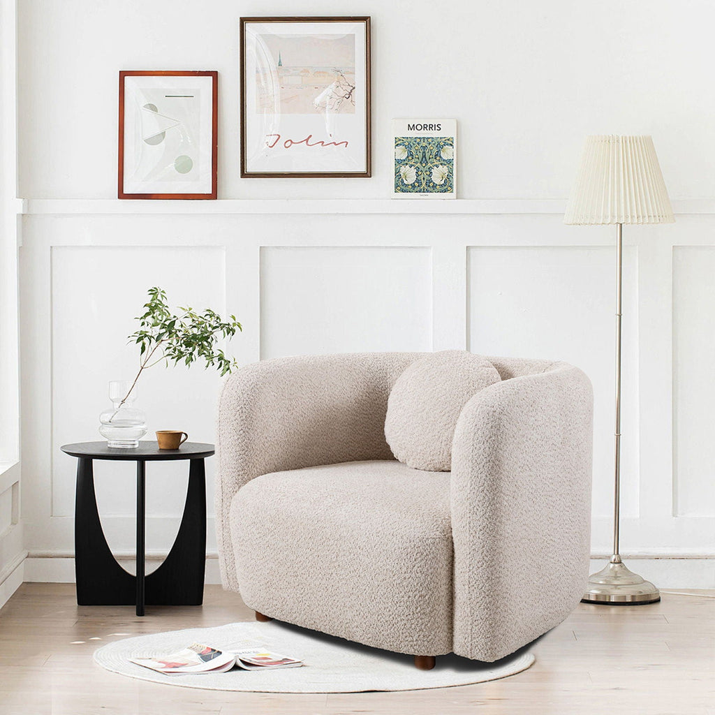 Japandi Style Accent Square Chair with Solid Wood Legs - Beige or White