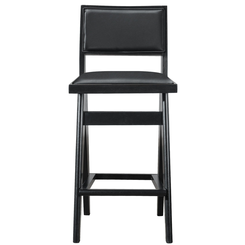 Black Bar Stools Set of 2 with Full Back Support - PU Leather