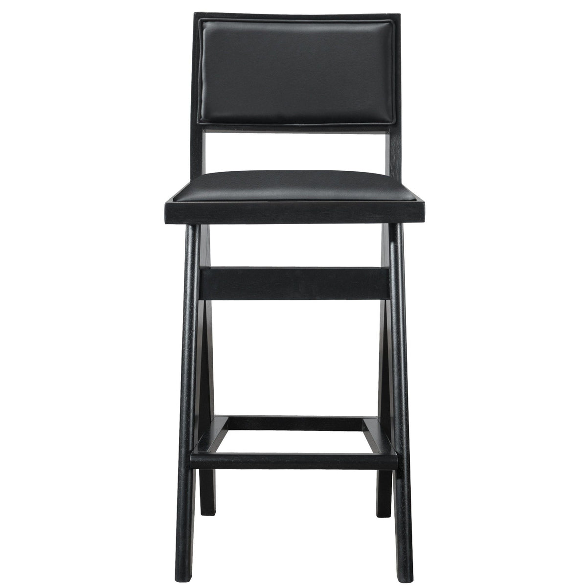 Black Bar Stools Set of 2 with Full Back Support - PU Leather