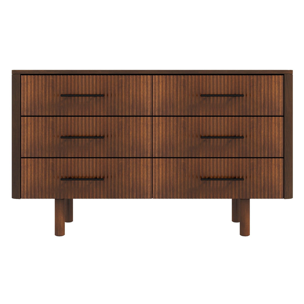 Brown 6-Drawer Dresser with Walnut Finish – Solid Wood
